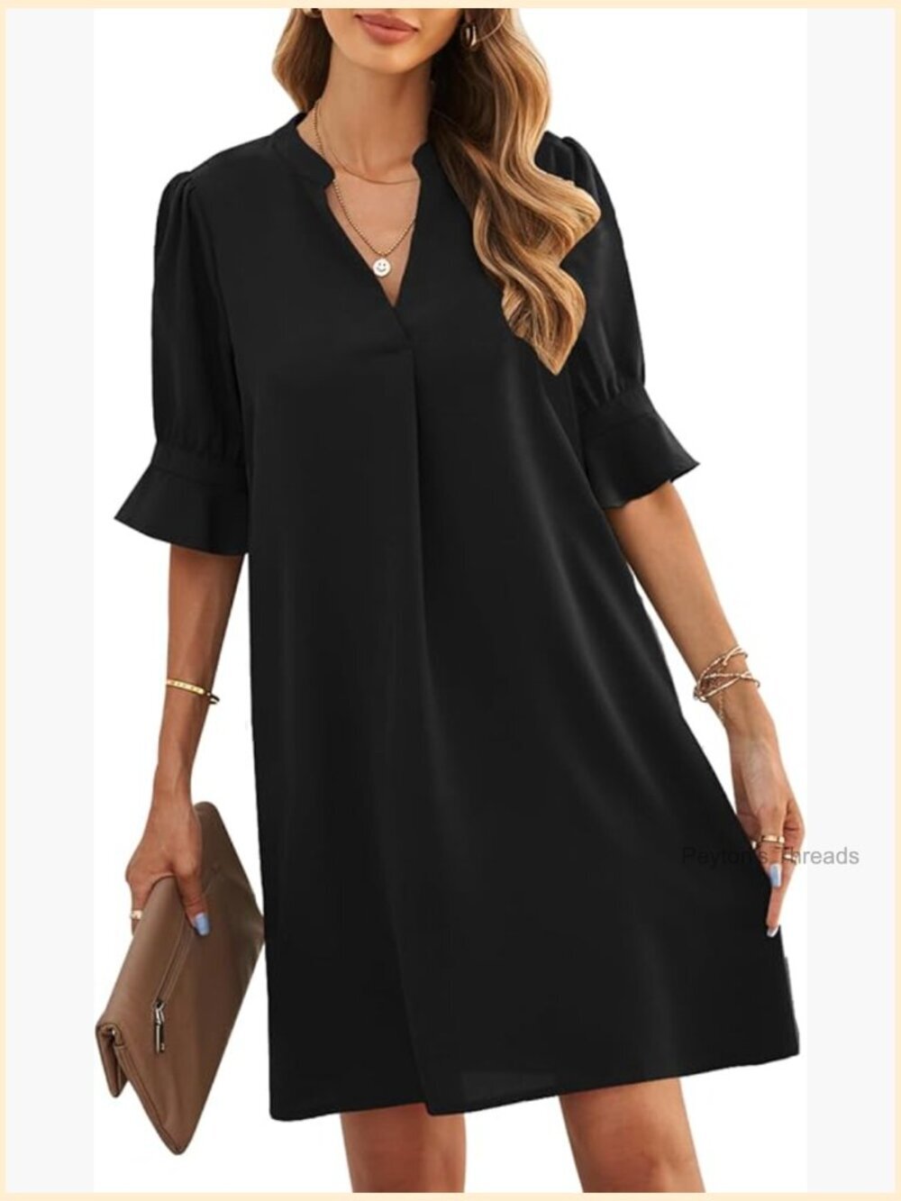 V-Neck Ruffled Short Sleeve Shift Dress Lightweight Soft Maternity